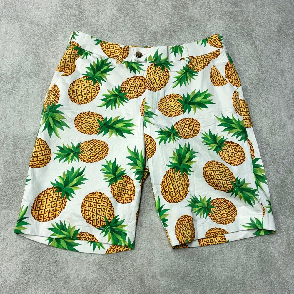 Loudmouth Golf Pineapple Print Chino Shorts White Yellow Green Mens 32 (Fits 34)